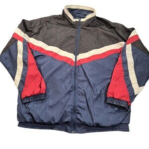 Vintage Lavon‎ Jacket Mens XLT Blue Colorblock Nylon Track Full Zip Windbreaker